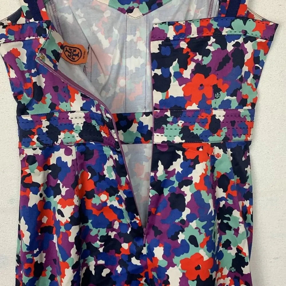 Tory Burch womens size 2 XS berdine dress multicolor logo floral sleeveless plea